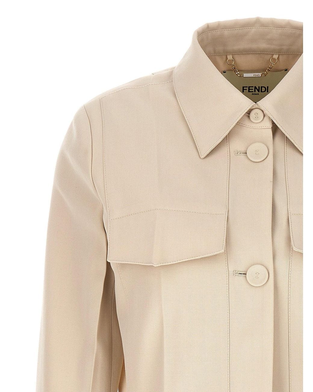 Fendi Natural Wool-Cotton Tailored Crop Jacket