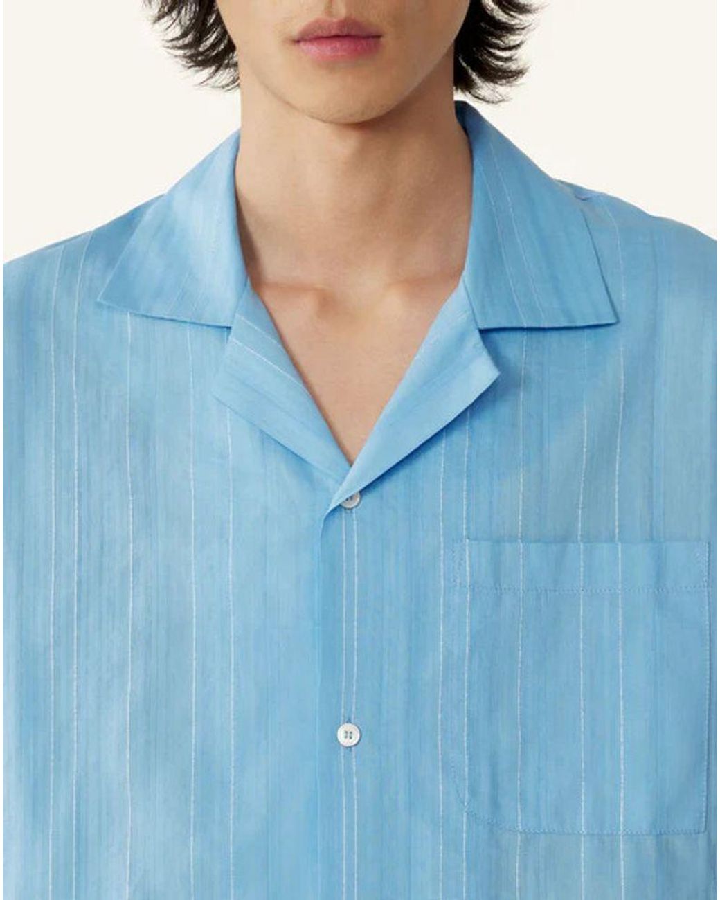 Lanvin Blue Lanvin Short-Sleeve Pinstriped Shirt — Light for men