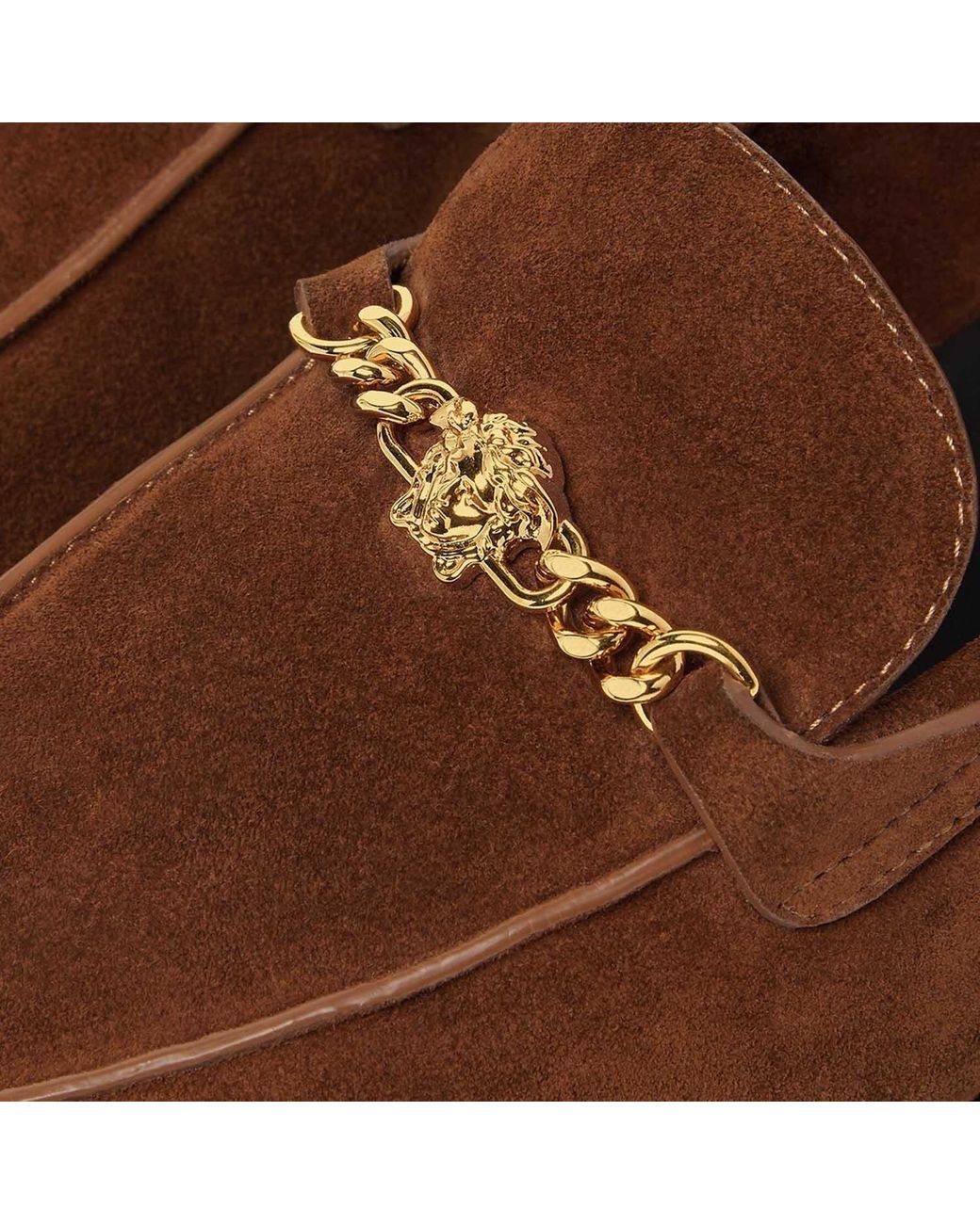 Versace Brown Suede Loafers With Medusa Detail Calf Leather