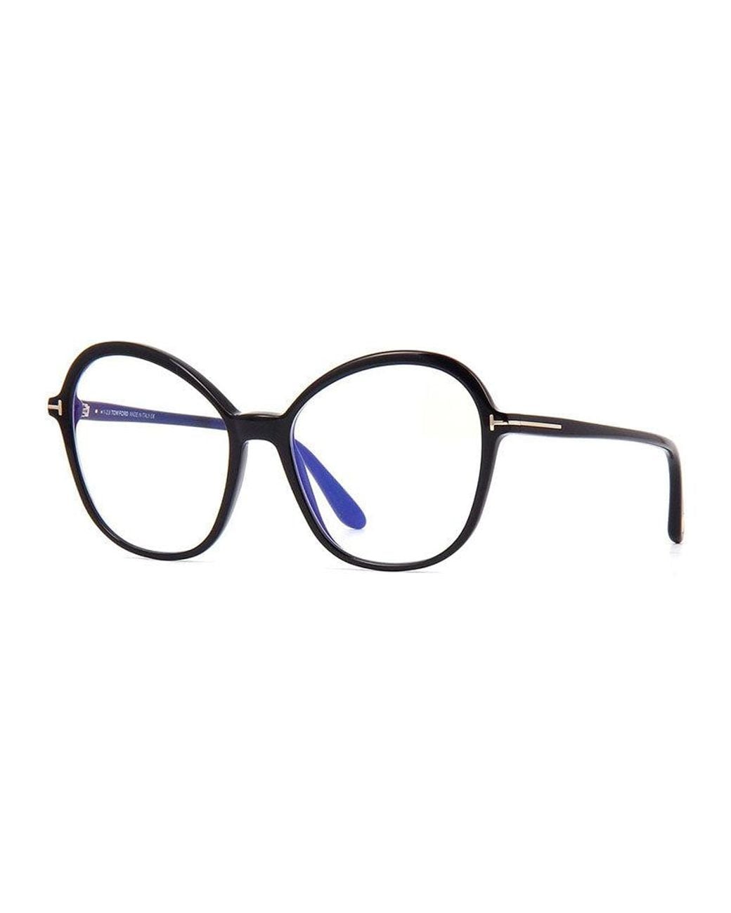 Tom Ford Blue Eyeglasses Cat Eye Full Rim, Shiny Frame And Clear Light Block Lens Ft5577-B001