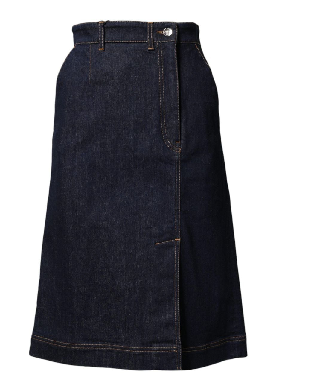 Dolce & Gabbana Blue Dark Cotton A-Line Denim Midi Skirt Co+03