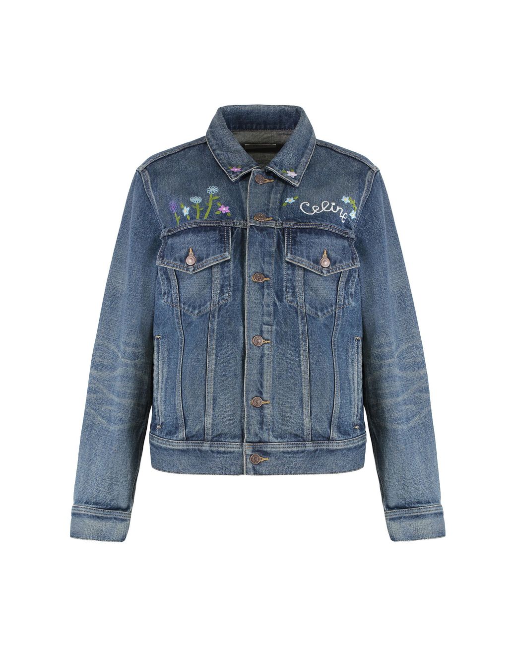 Céline Blue Jacket With Embroidery Cotton