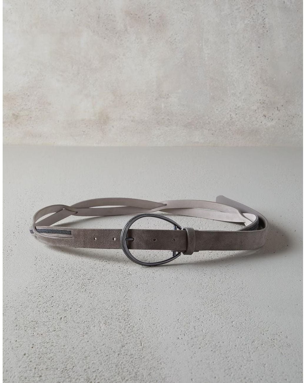 Brunello Cucinelli Gray Ice Suede Belt Oval Buckle
