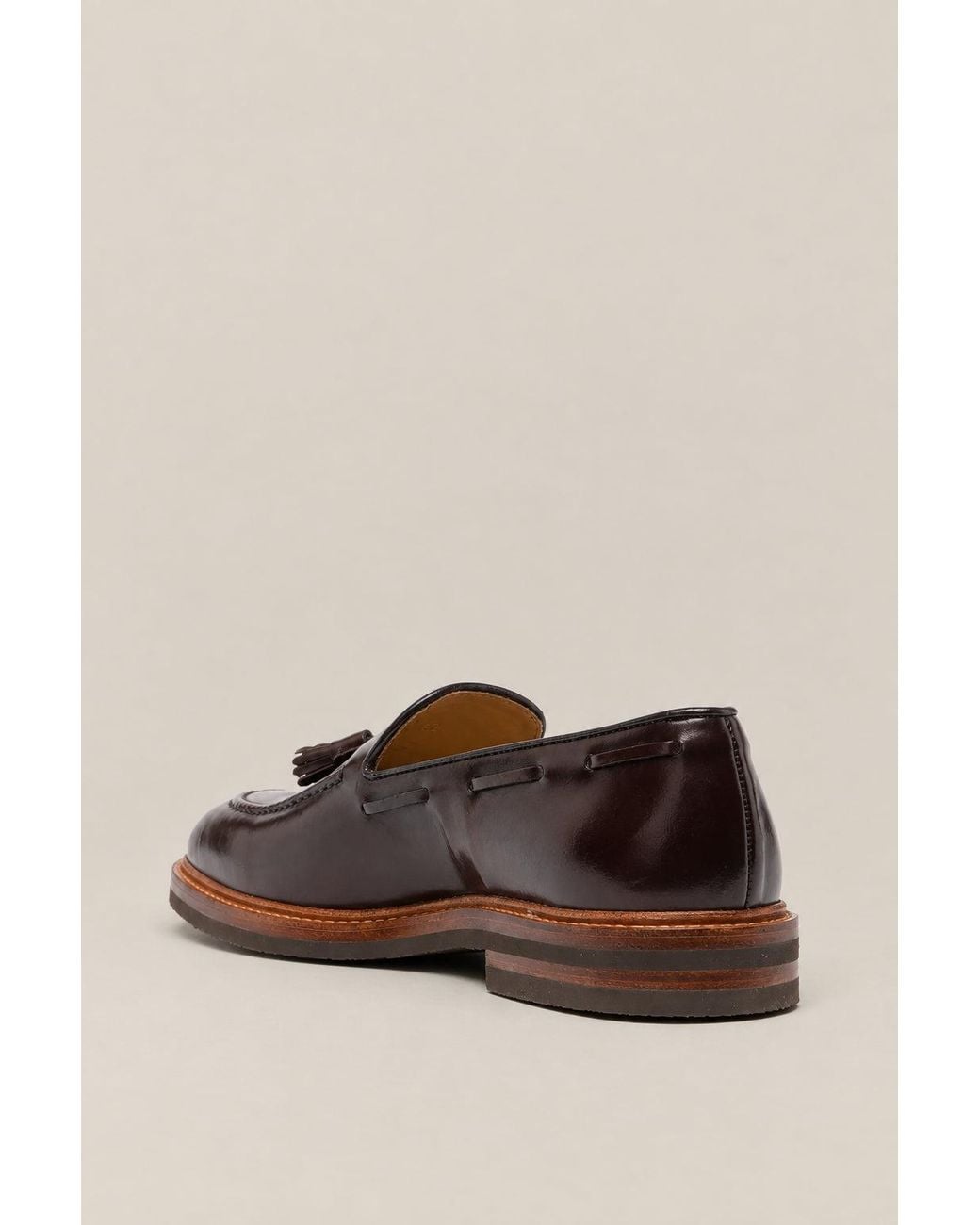 Brunello Cucinelli Brown Leather Tassel Loafer Shoes for men