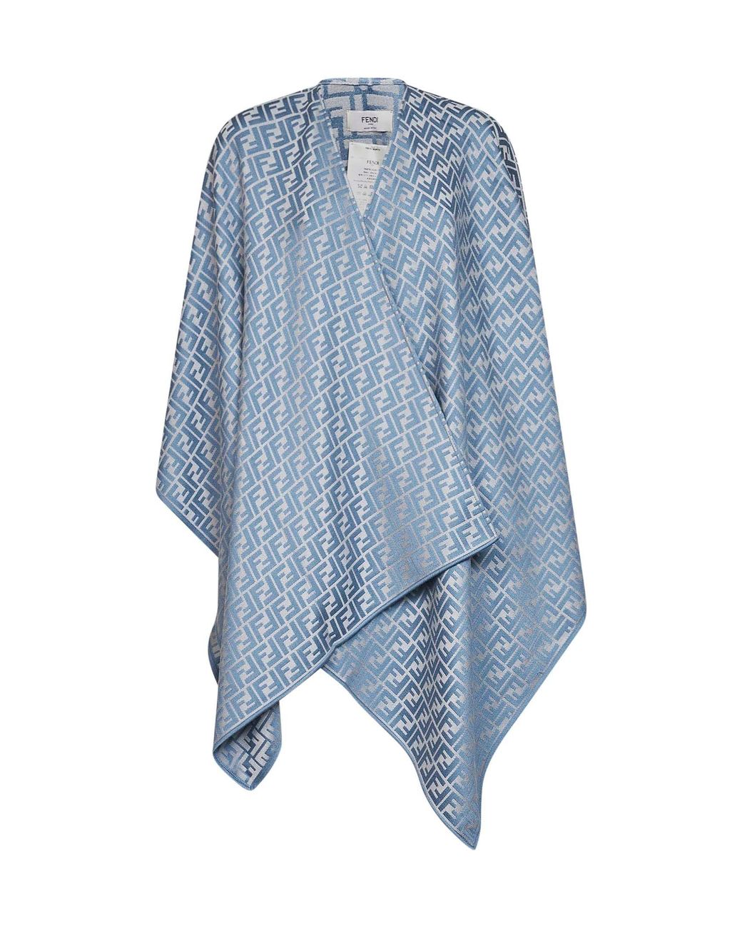 Fendi Blue Poncho Ff Jacquard Wool And Silk Capes