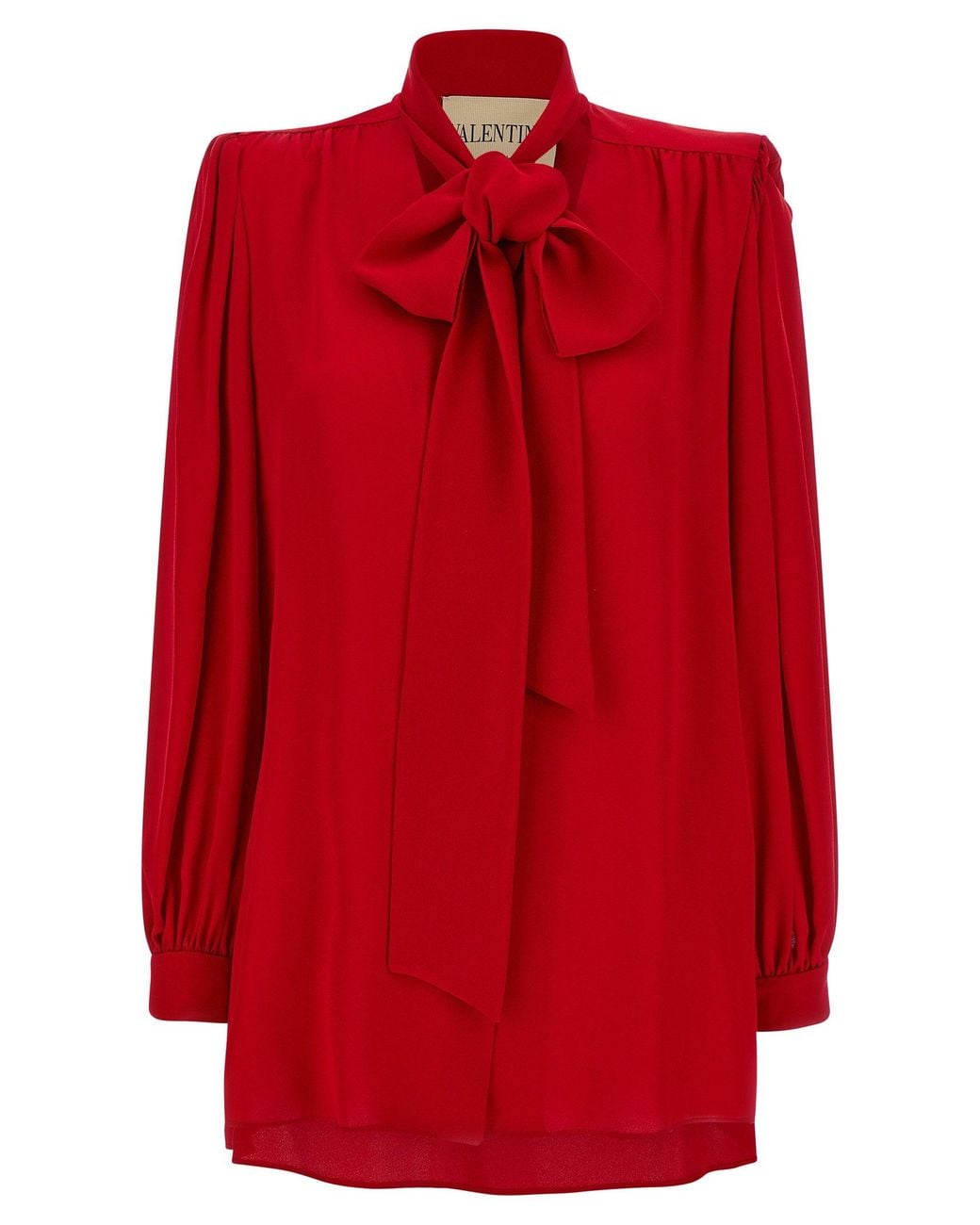 Valentino Garavani Red Silk Bow-Neck Blouse