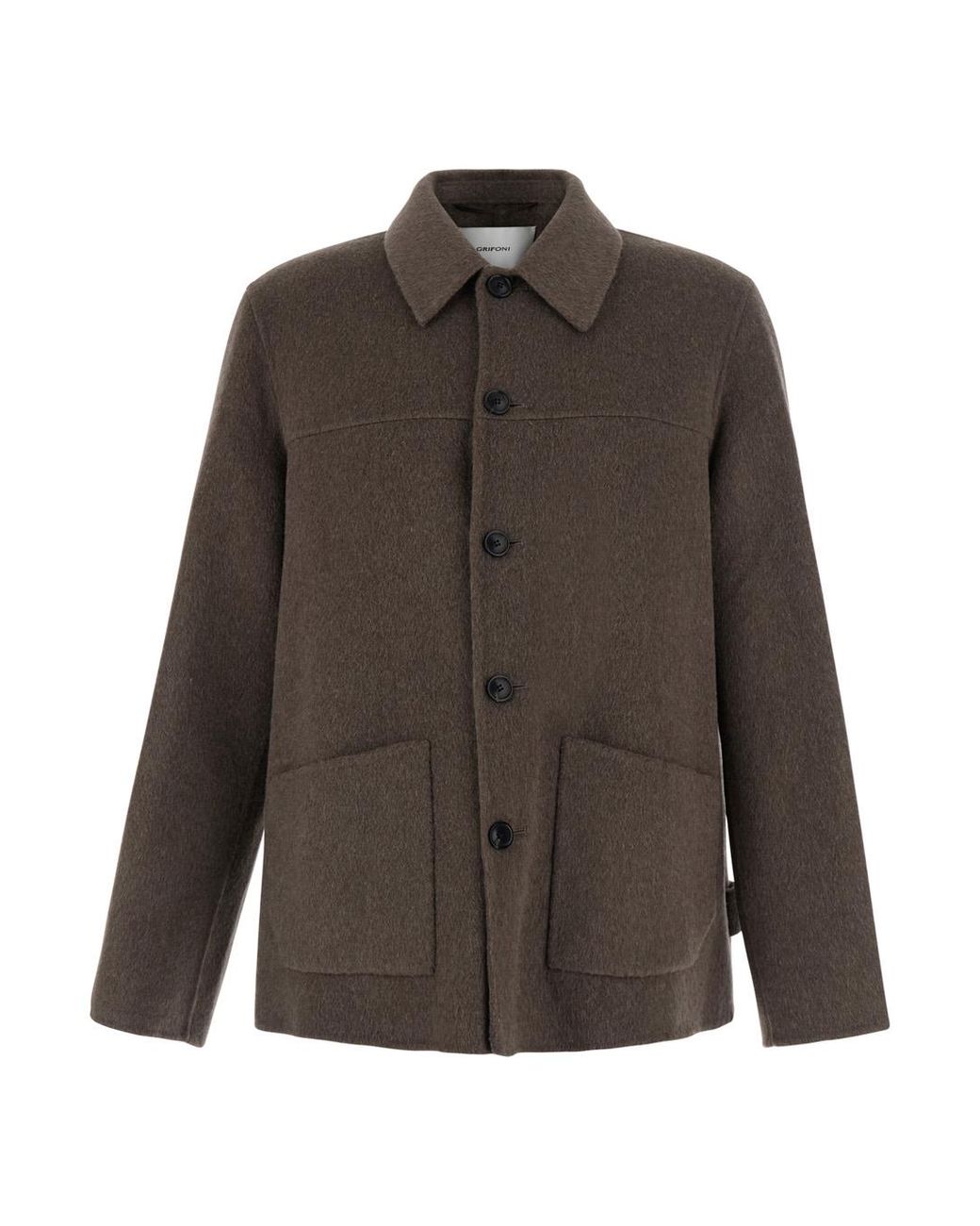 Grifoni Brown Wool-Blend Jacket With Classic Collar And Front Patch Pockets for men