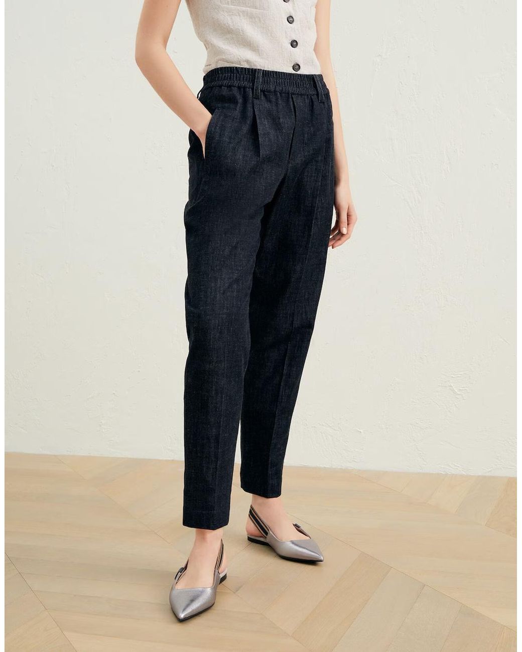 Brunello Cucinelli Blue Black Cotton Casual Pants