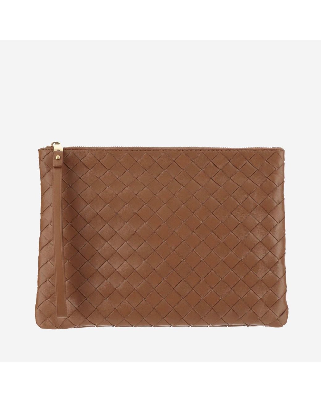 Bottega Veneta Brown Medium Flat Intrecciato Pouch Lambskin Clutch Bags