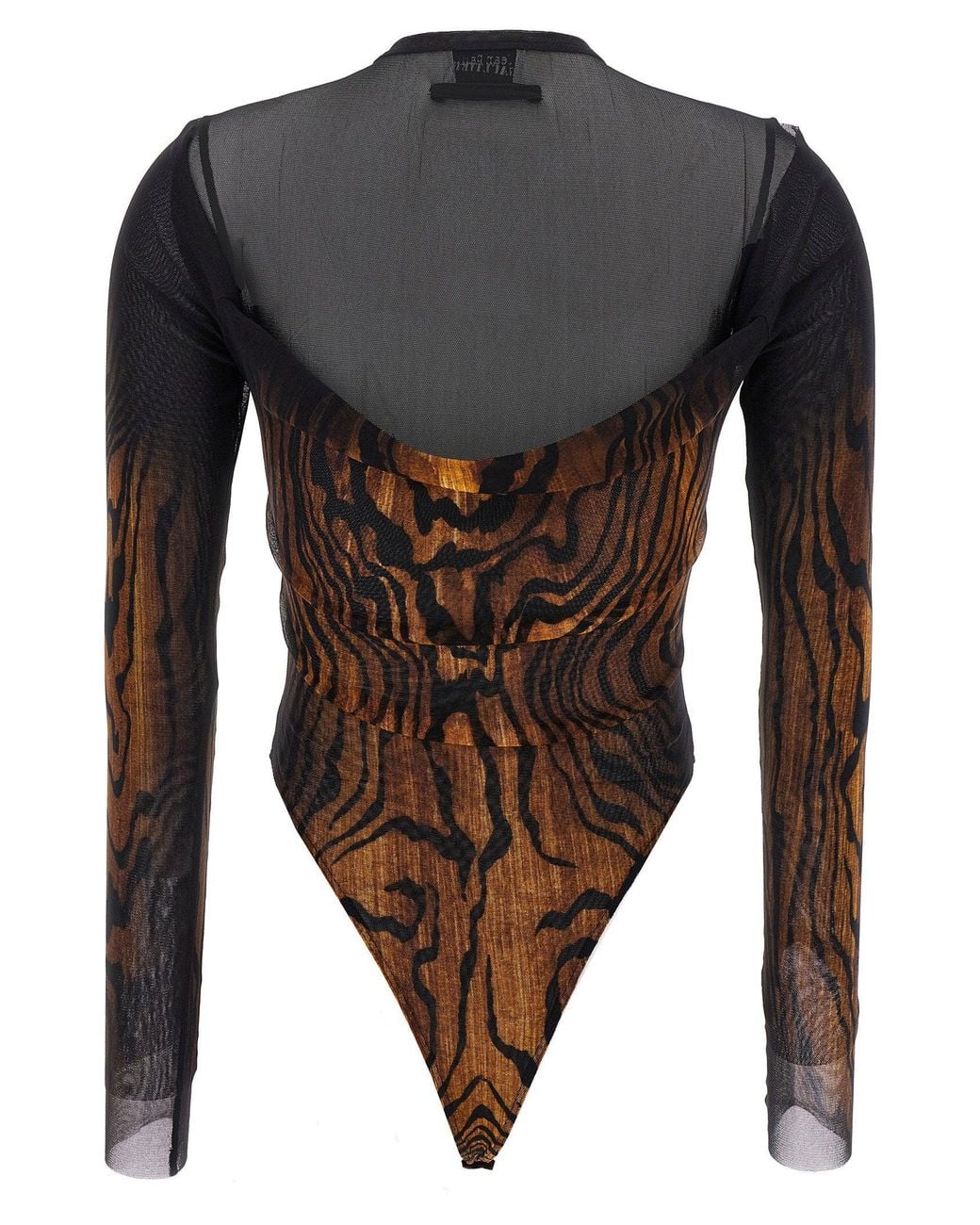 Jean Paul Gaultier Black Wood-Print Stretch Tulle Bodysuit