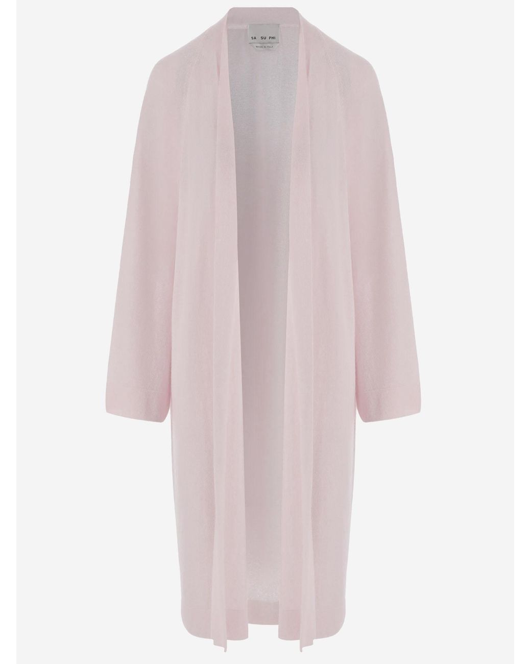 Sa Su Phi Pink Long Open Cashmere And Silk Knit Knitwear