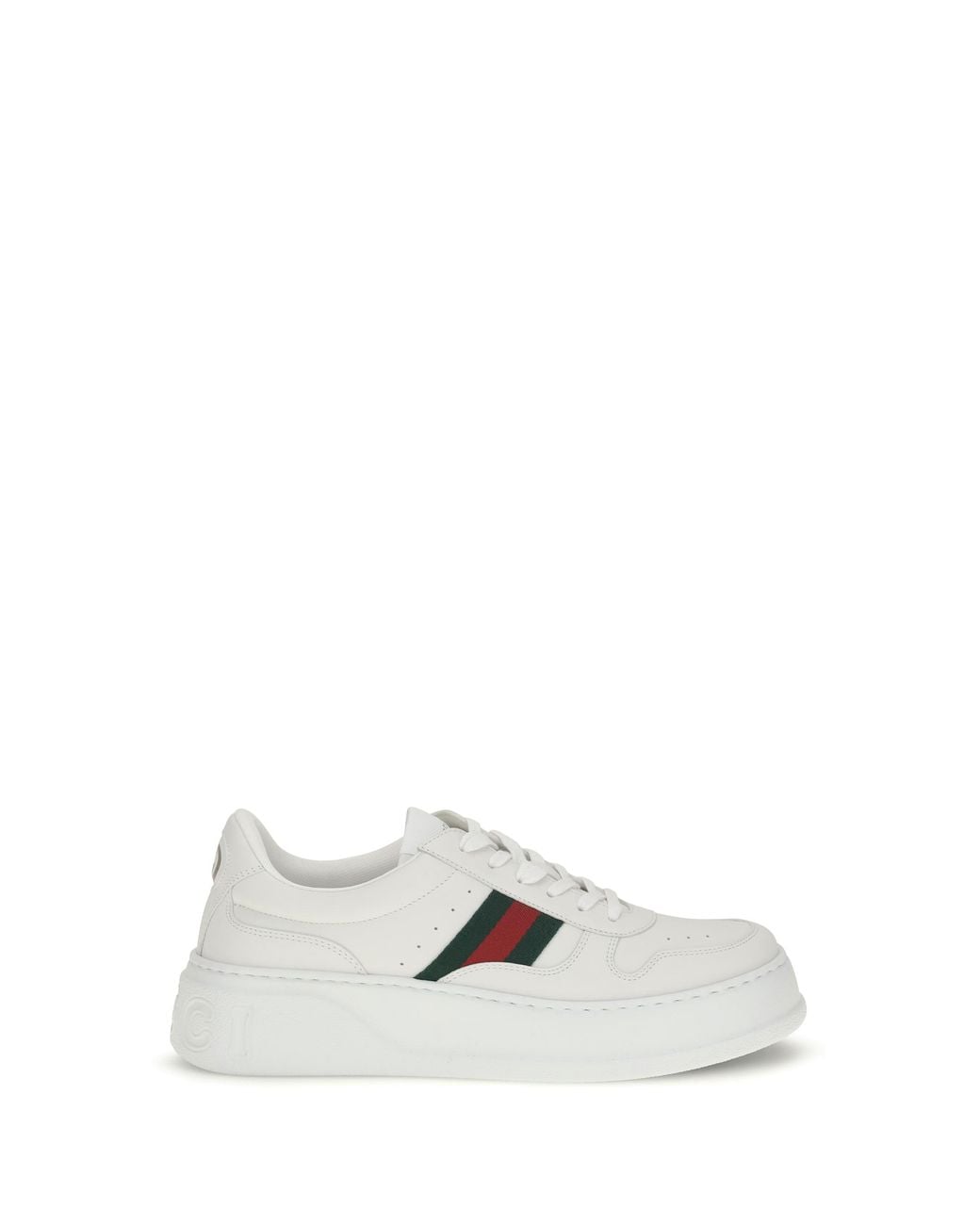Gucci White Gucci Oversized Sole Web Stripe Calf Leather Sneaker for men