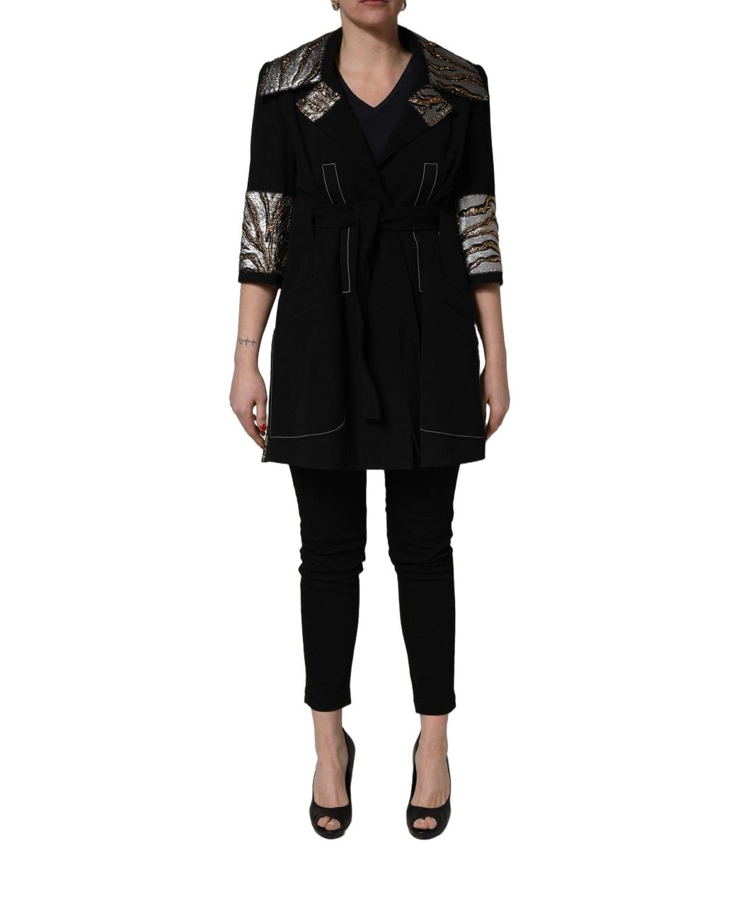 Dolce & Gabbana Black Single-Breasted Brocade Coat Jacket Clothing