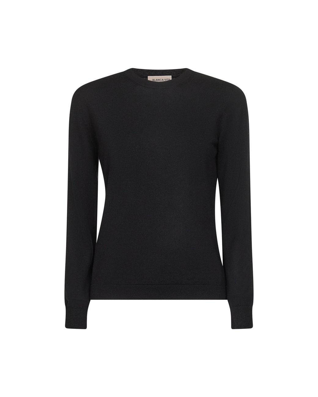 Blanca Vita Black Lightweight Virgin Wool Crewneck Sweater