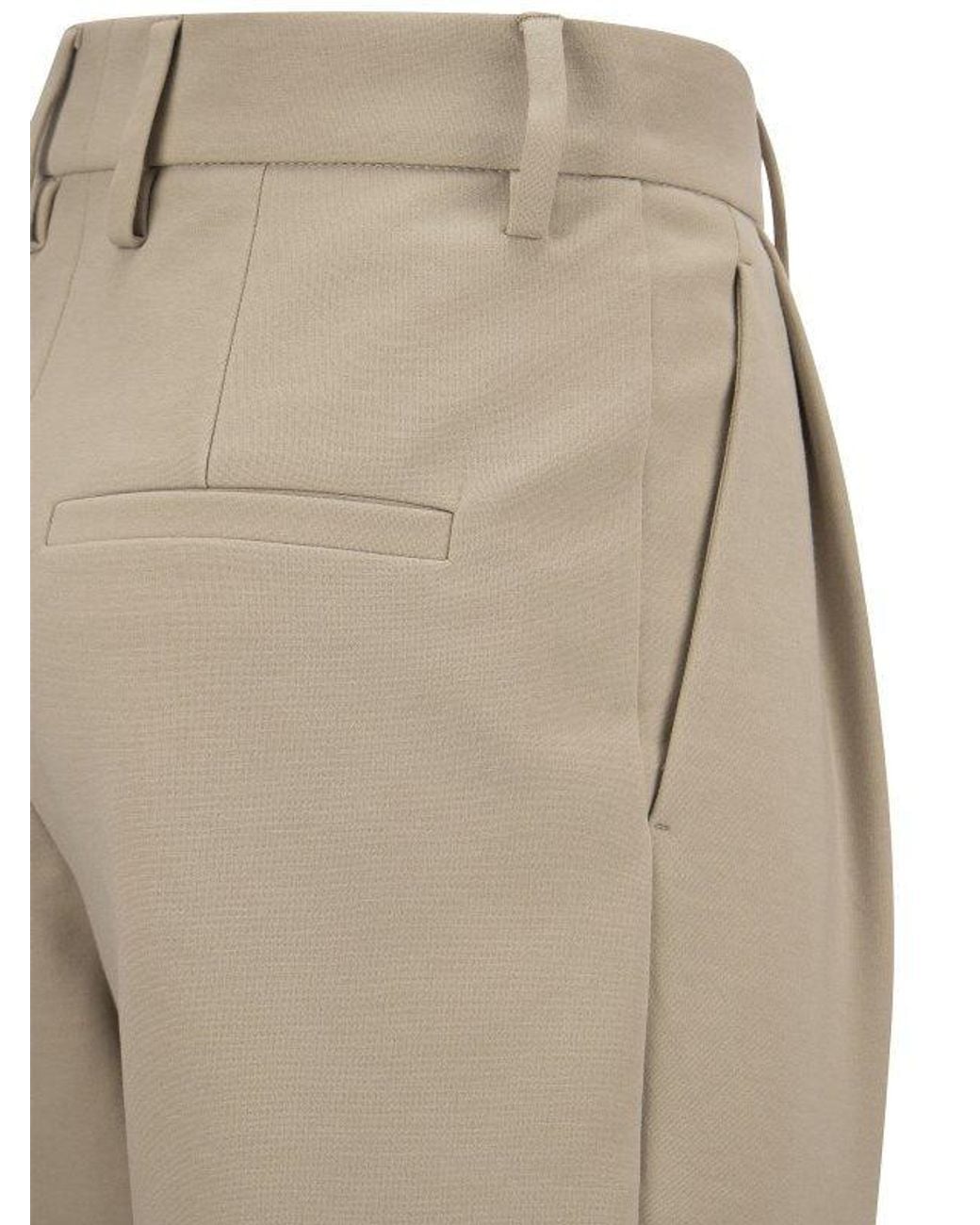 Brunello Cucinelli Natural Talco Cotton Tapered Trousers With Cuffs