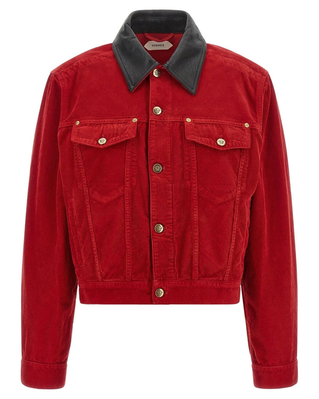 Versace Red Corduroy With Leather Collar Jacket
