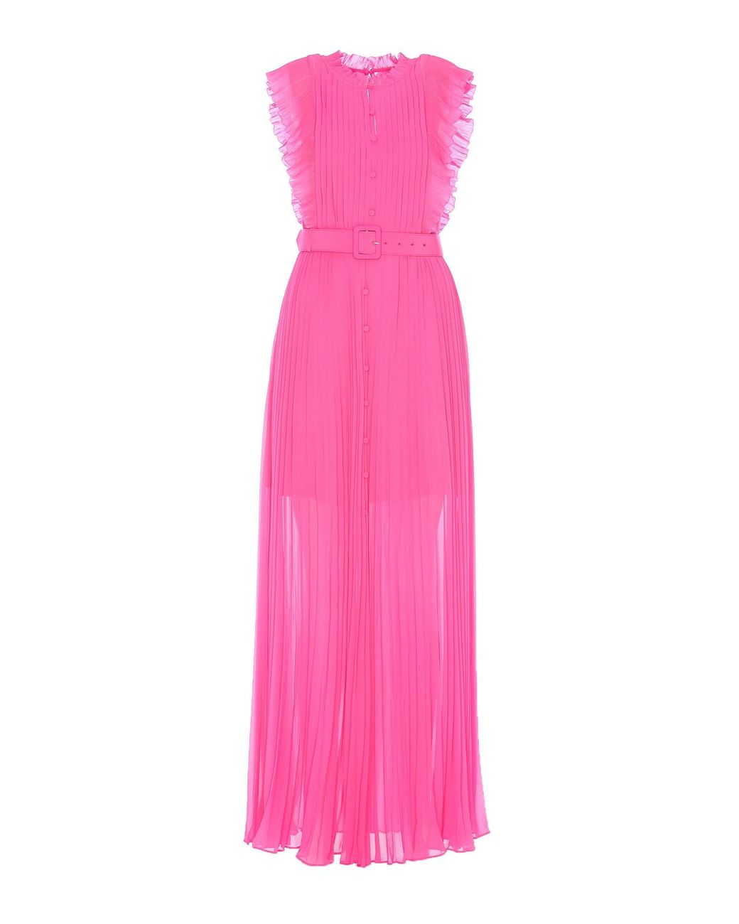 Self-Portrait Chiffon Ruffle Maxi Dress in Pink | Lyst