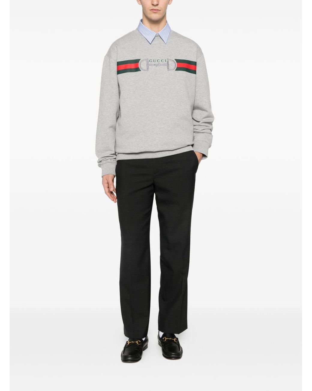 Gucci Gray Cotton Sweatshirt With Print On The Front for men