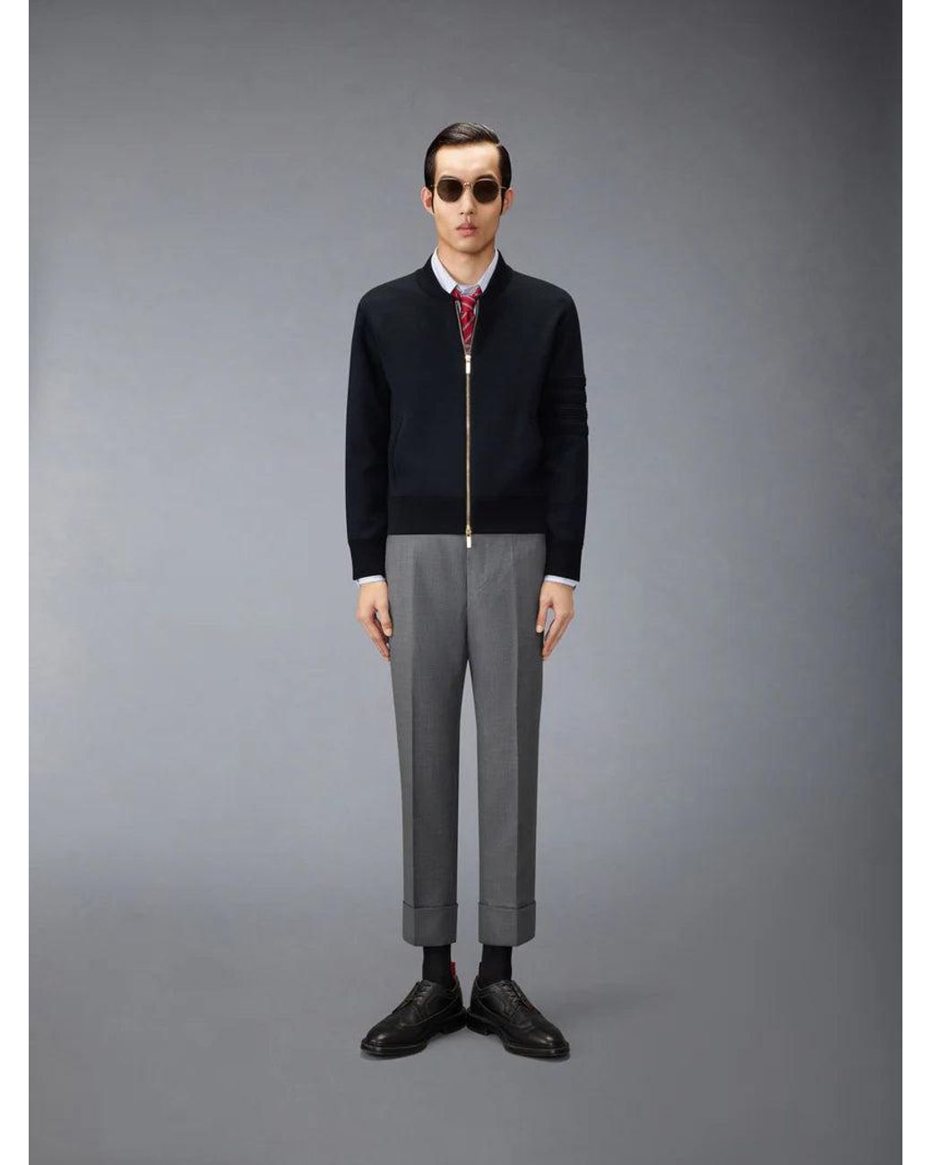 Thom Browne Blue Zip Up Bomber Jacket Merino for men