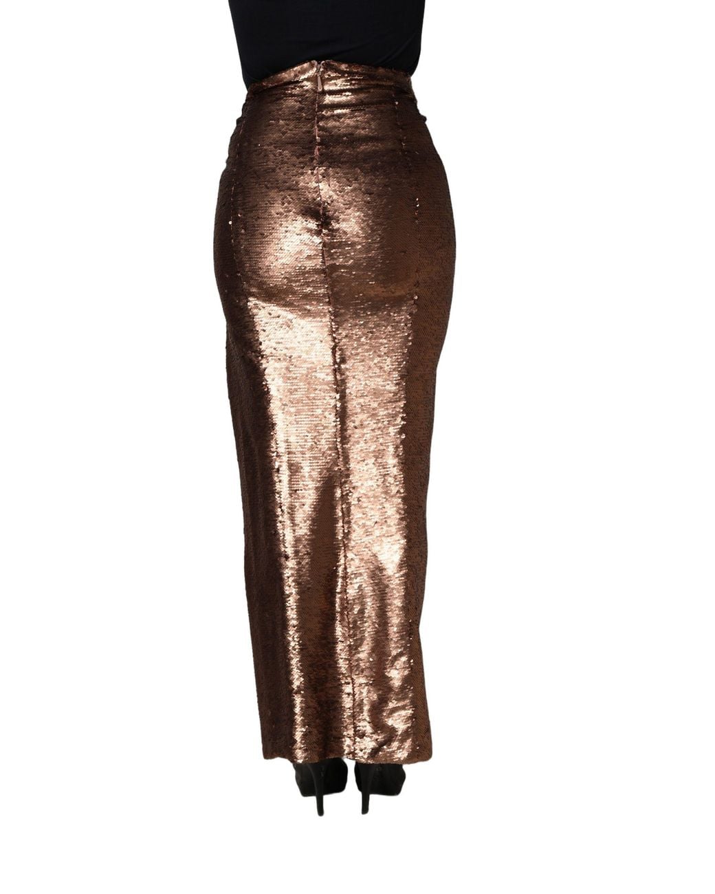Dolce & Gabbana Brown Embellished Sequinned Maxi Skirt Polyester Elastodiene