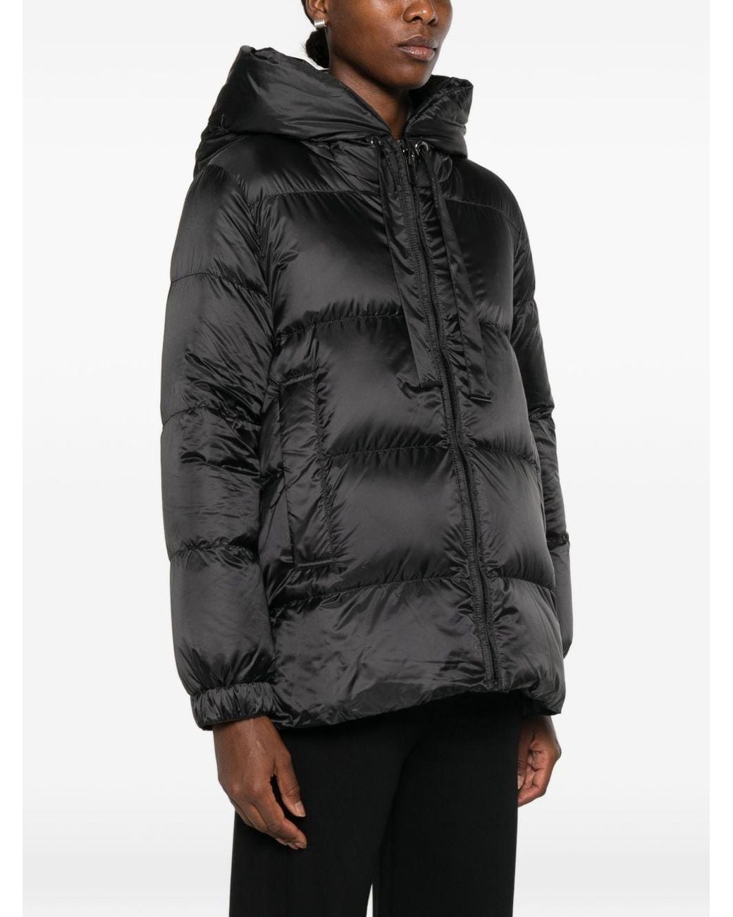 Max Mara Black Water-Repellent Canvas Seia Short Hooded Down Jacket