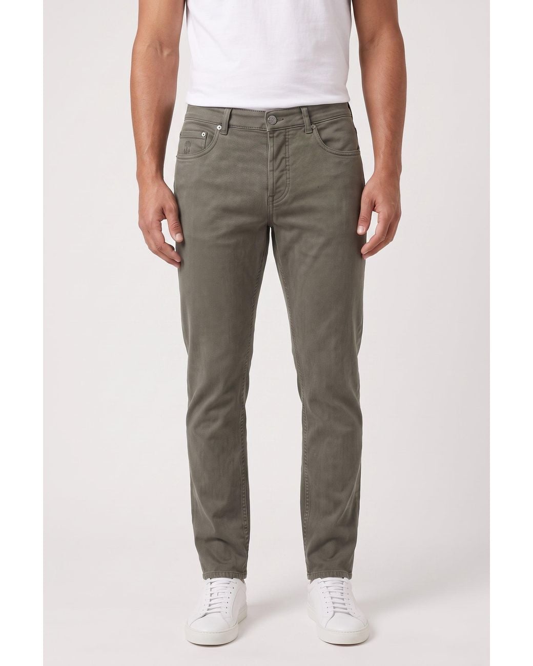 Brunello Cucinelli Gray Sage Cotton Traditional Trousers for men