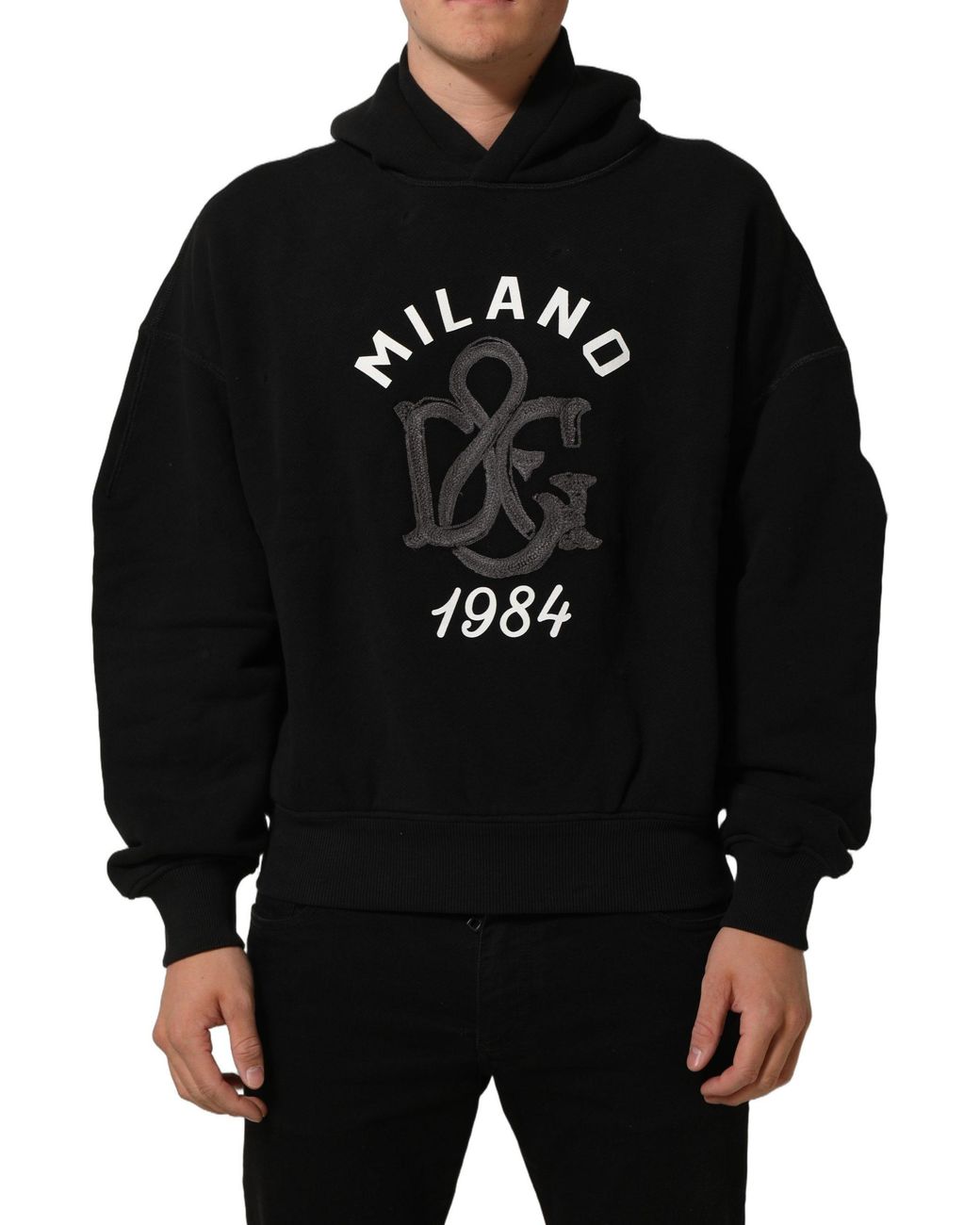 Dolce & Gabbana Black Cotton Milano1984 Print Hoodie Sweater for men