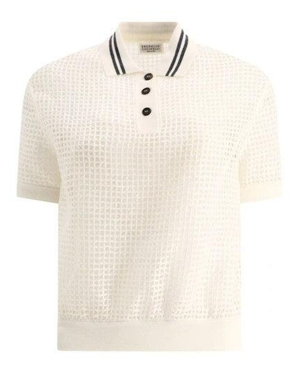 Brunello Cucinelli Natural Ivory Textured Polo Shirt