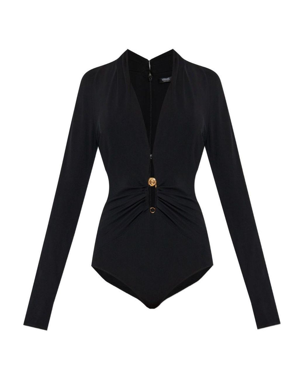 Versace Black Bodysuit Safety Pin Viscose Tops