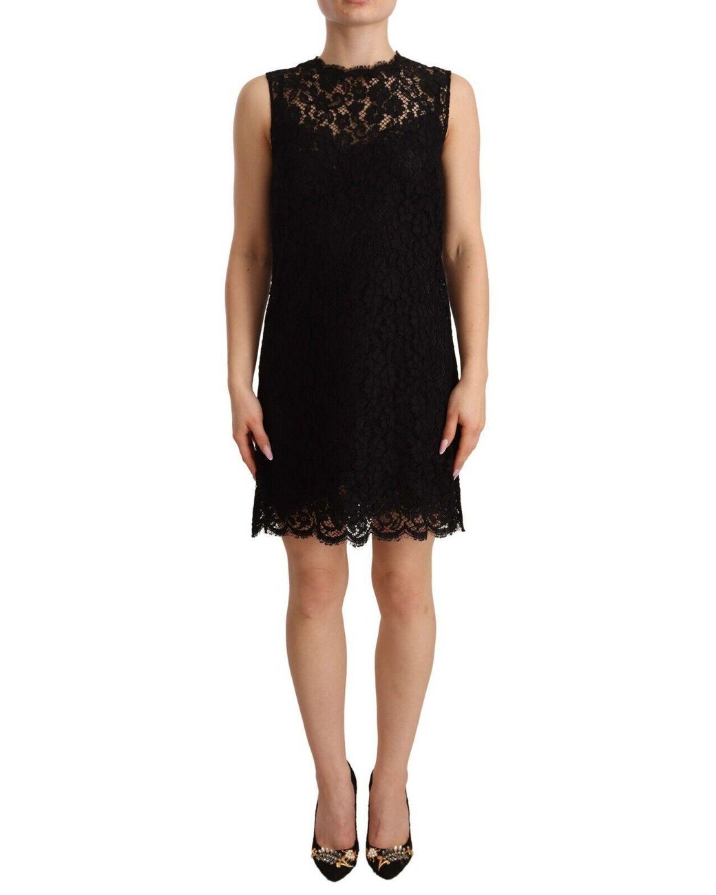 Dolce & Gabbana Black Elegant Floral Lace Sheath Dres