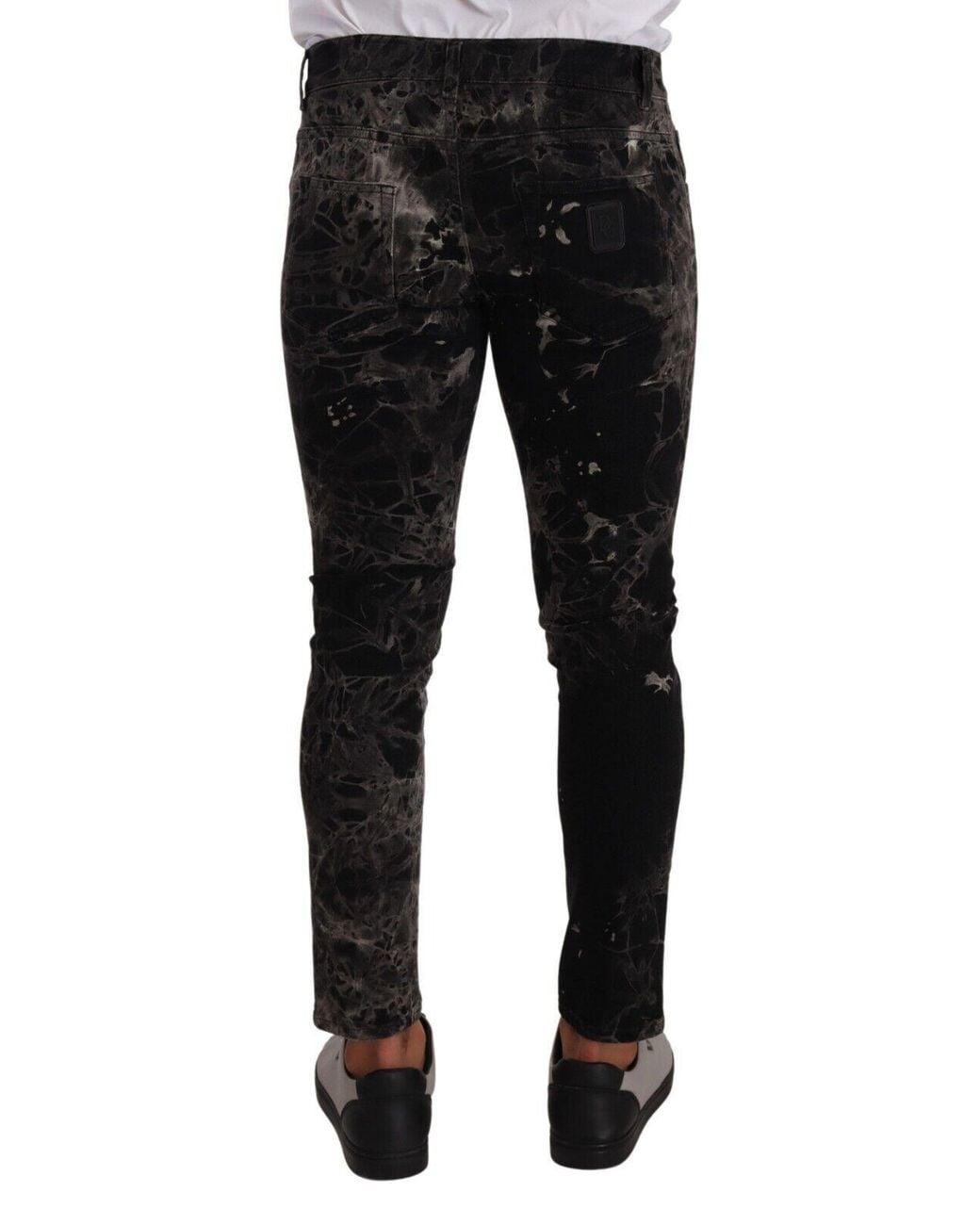 Dolce & Gabbana Black Slim Fit Patterned Skinny Jeans for men