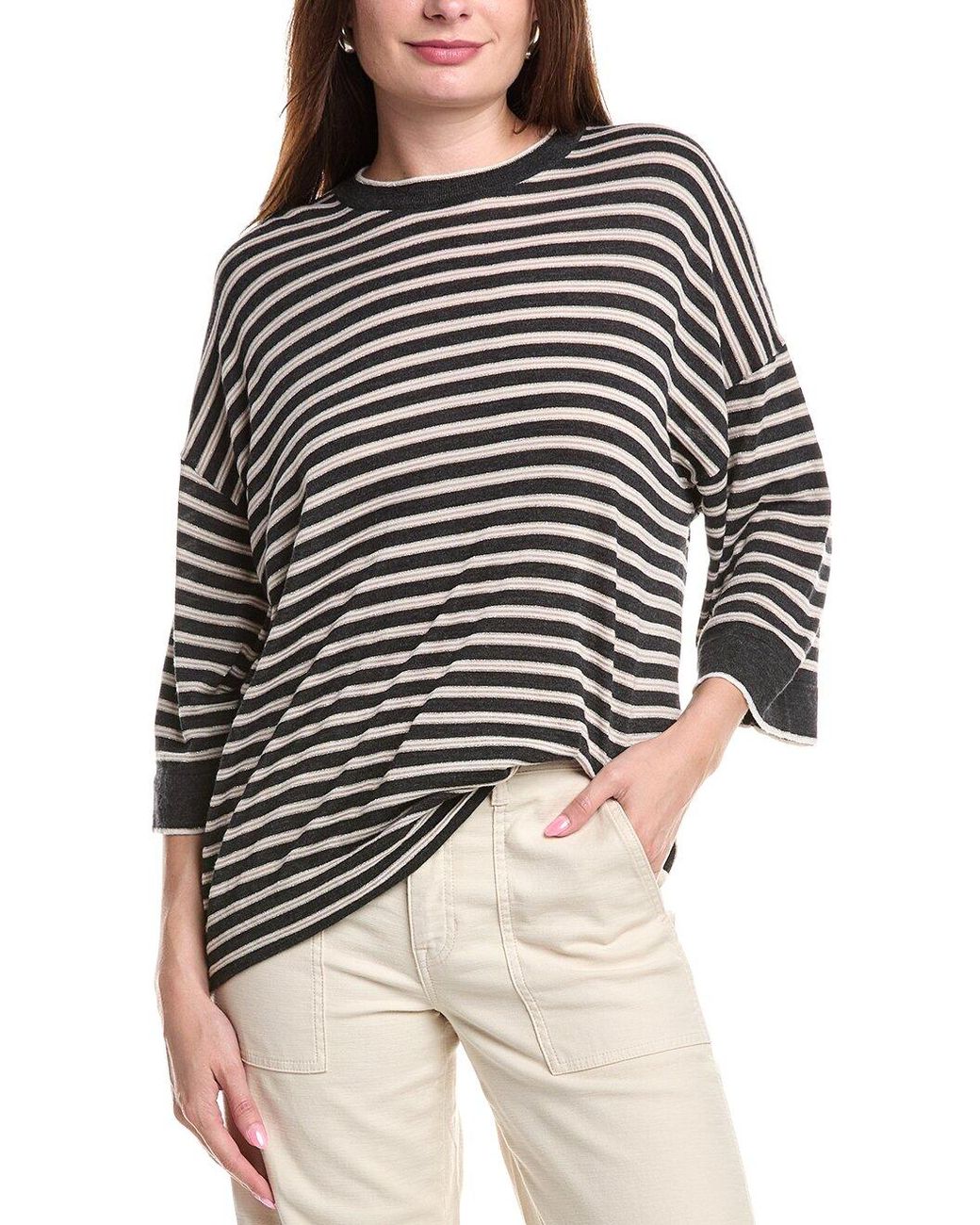 Brunello Cucinelli Natural Anthracite Wool Striped Shirt