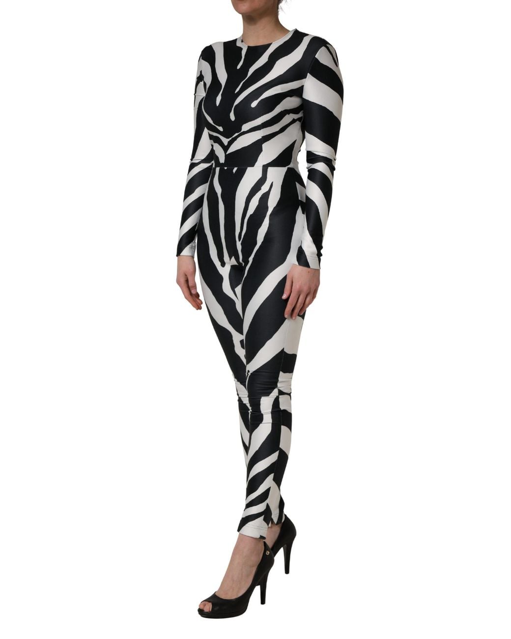 Dolce & Gabbana Black Polyester Zebra Pattern Jumpsuit And Elastane