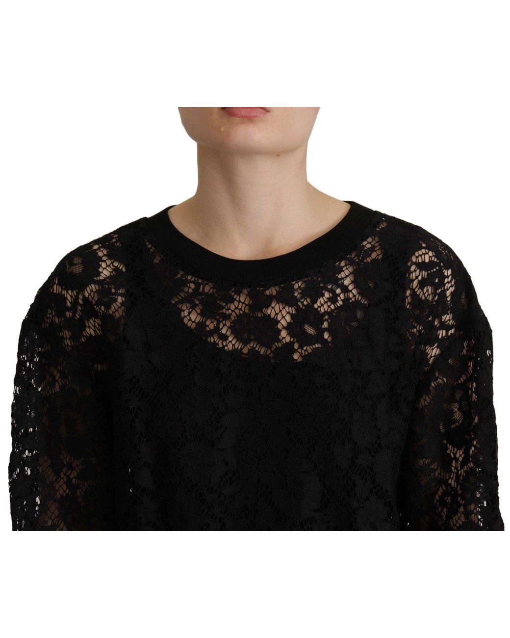 Dolce & Gabbana Black Floral Lace Pullover Sicily Blouse