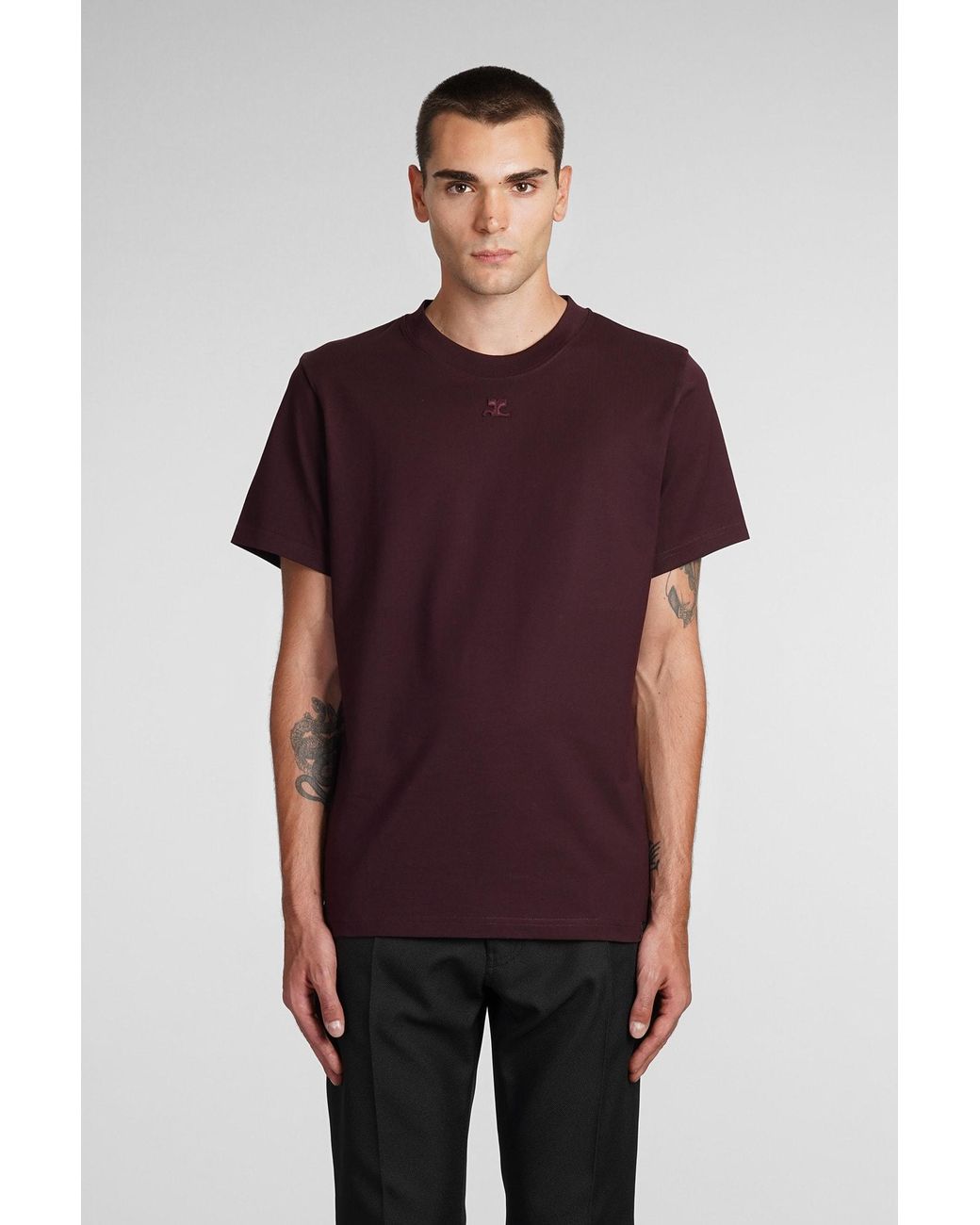 Courreges T-shirt In Bordeaux Cotton in Red for Men | Lyst