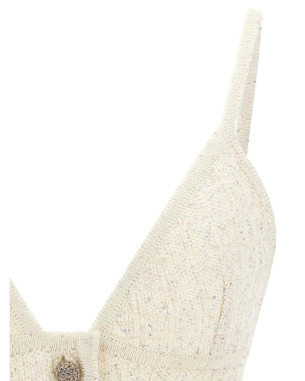 Alessandra Rich Natural Micro-Sequin Knit Tank Top