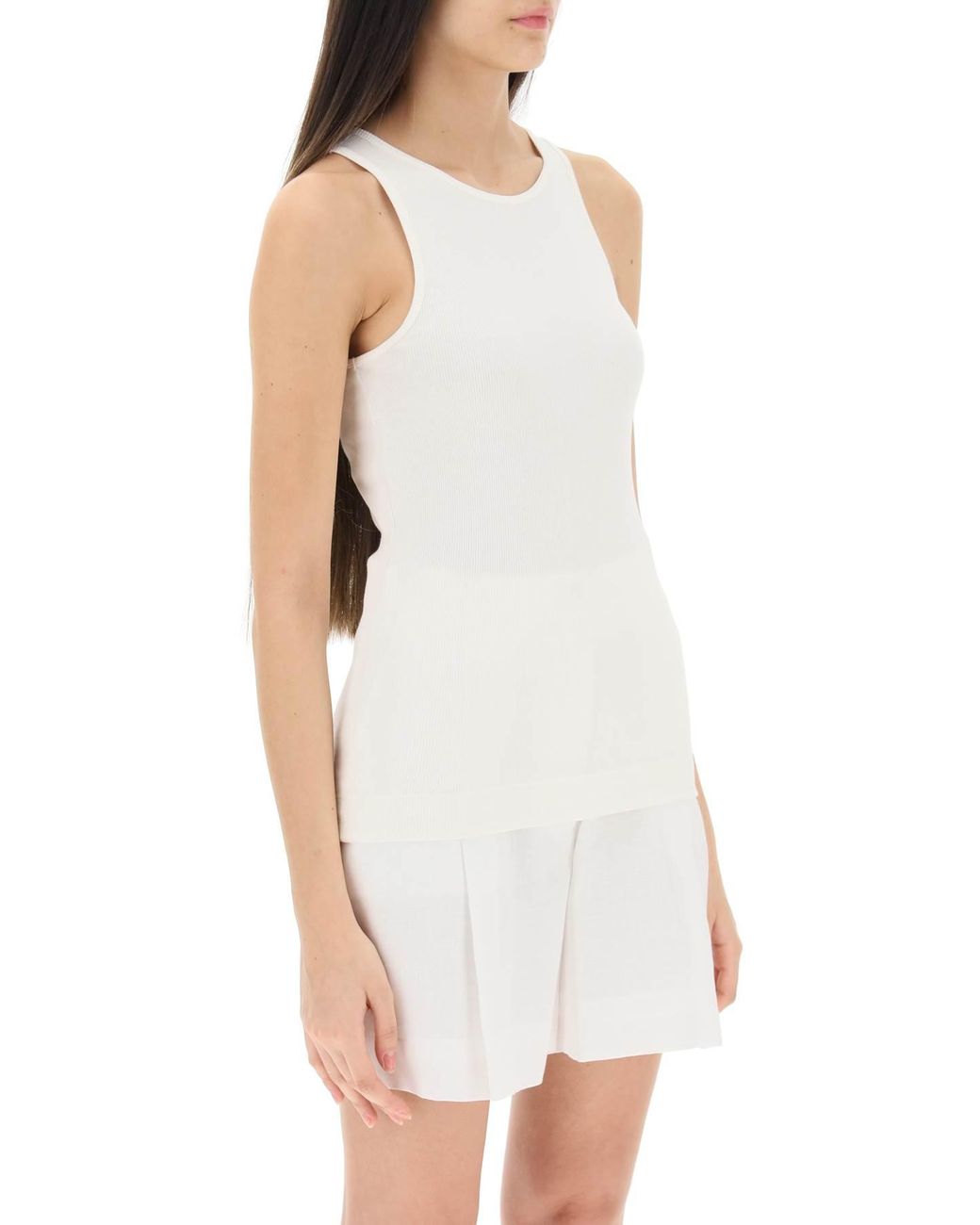 By Malene Birger Ribbed Organic Cotton Tank Top in White | Lyst