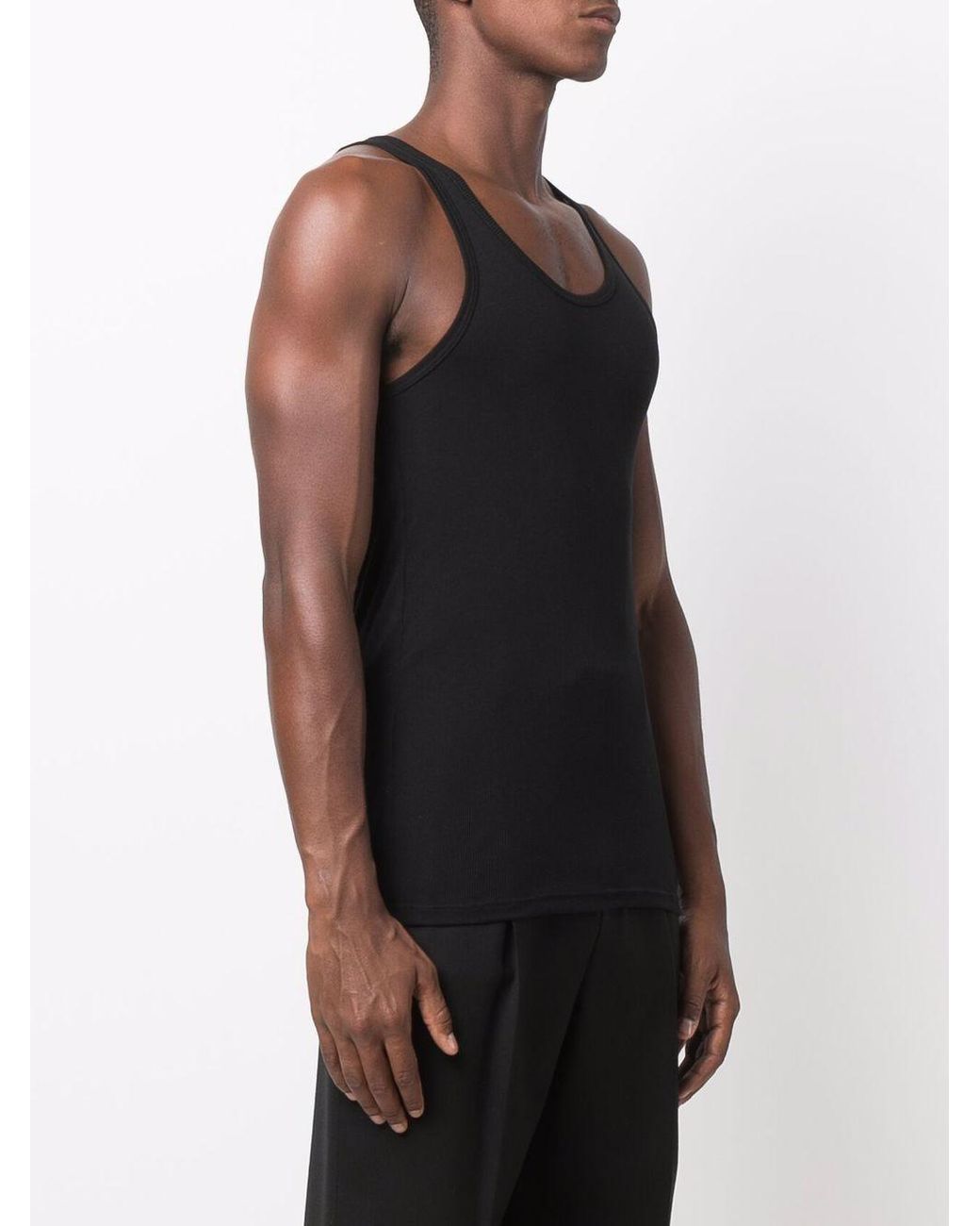 Tom Ford Black Top Sleeveless Ribbed Cotton Tops for men