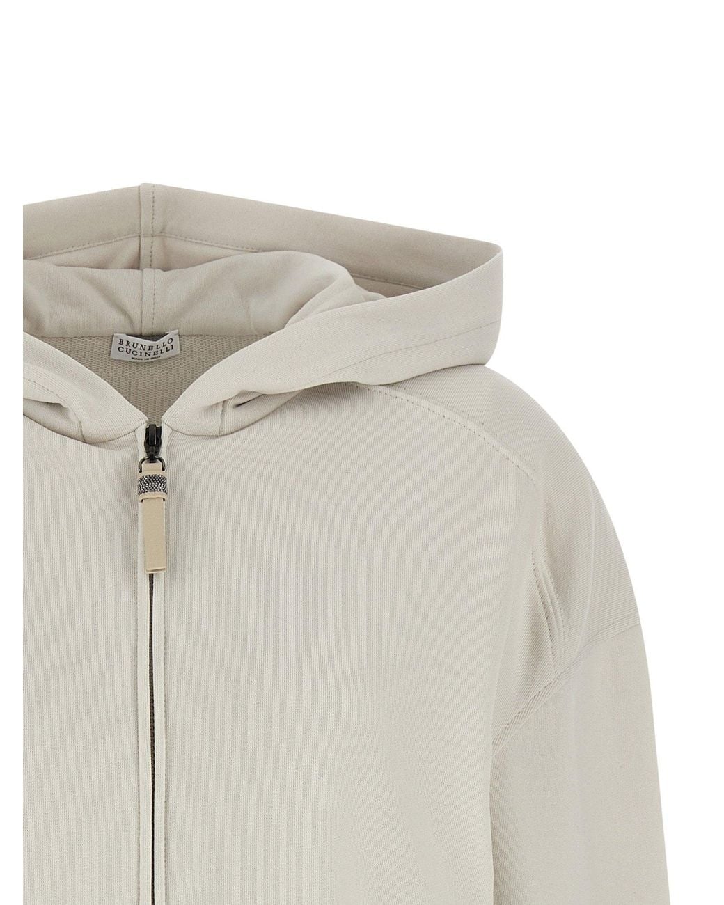 Brunello Cucinelli White Cotton Fleece Hoodie
