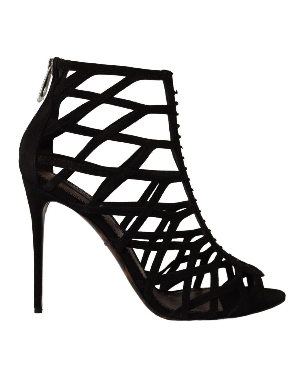 Dolce & Gabbana Black Cage Sandals Suede Heels Leather