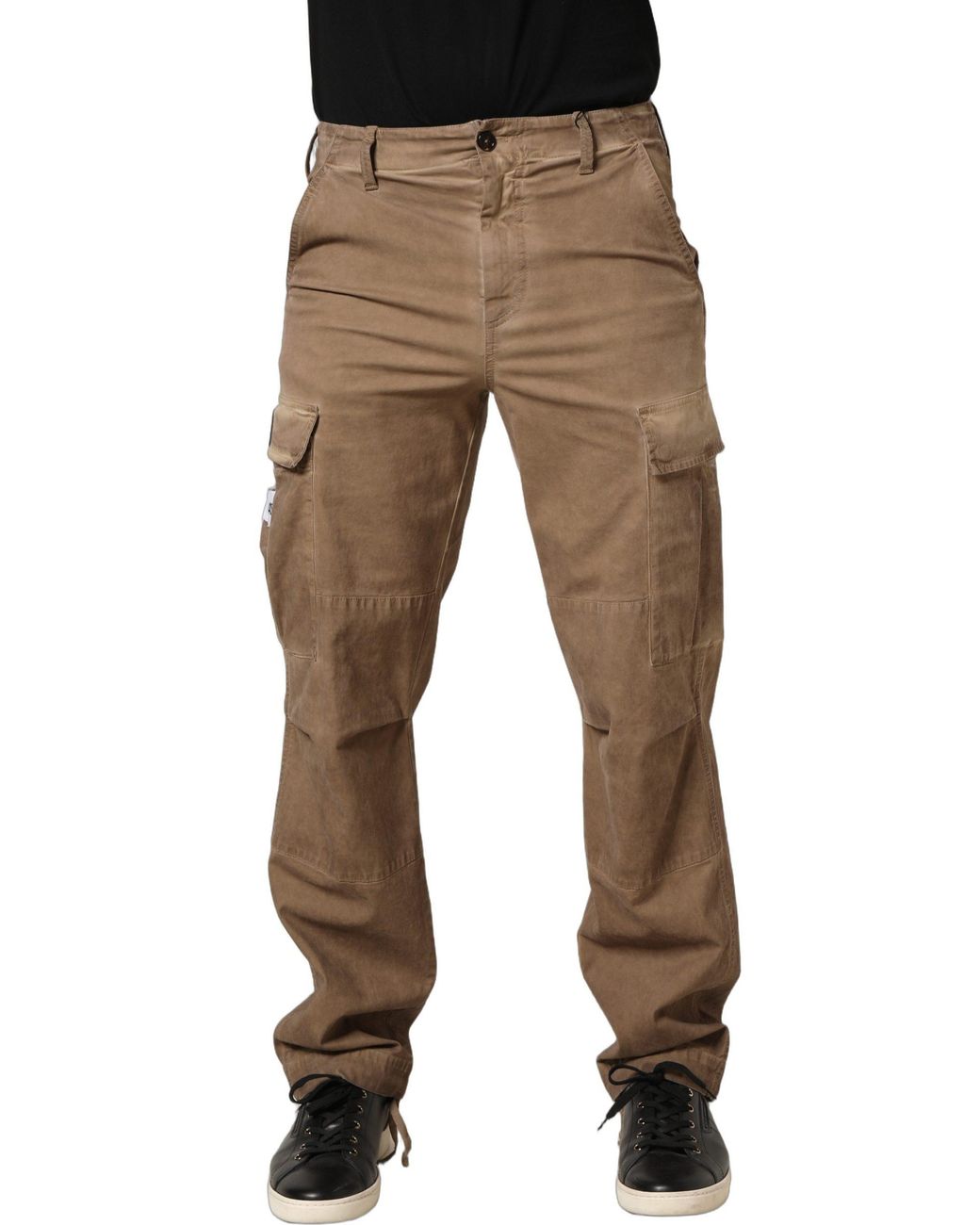 Dolce & Gabbana Natural Mid Waist Cargo Straight Trouser Pants Cotton Elastane for men