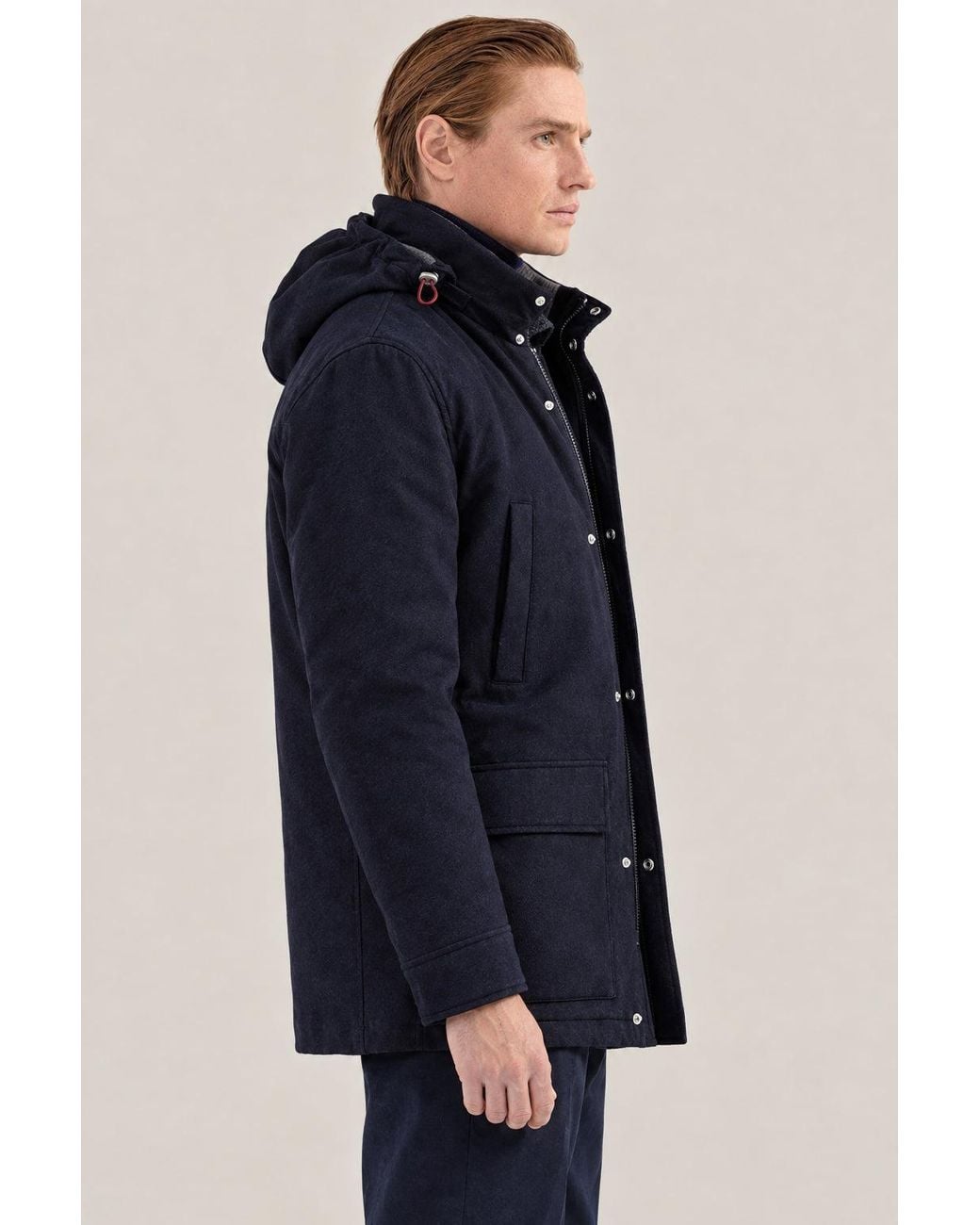 Brunello Cucinelli Blue Wool Hooded Jacket Clothing for men