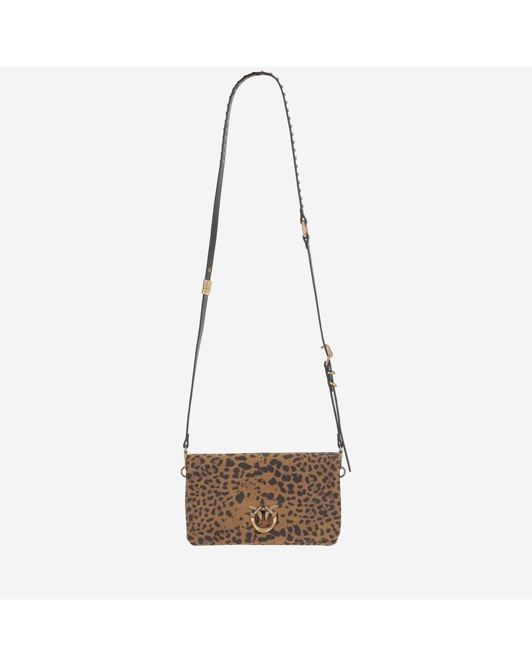 Pinko White Suede Bag With Animal Print Shoulder