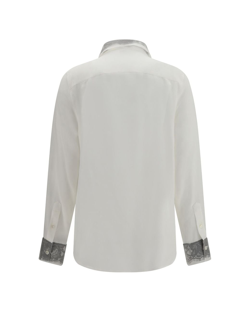 McQueen White Floral Lace Detail Shirt Silk