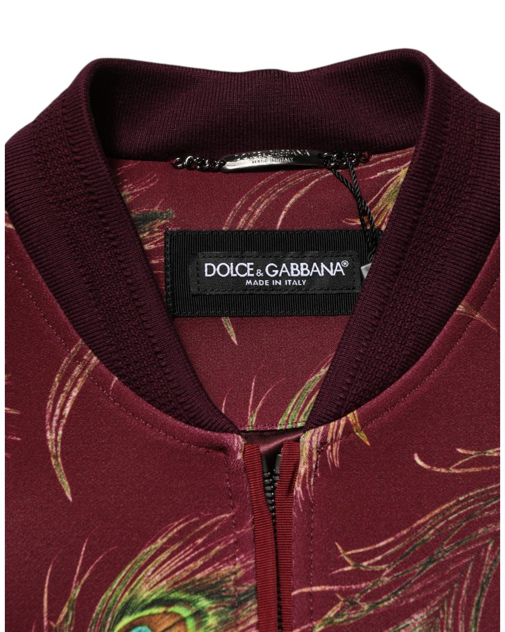 Dolce & Gabbana Red Stunning Peacock Print Full Zip Jacket for men