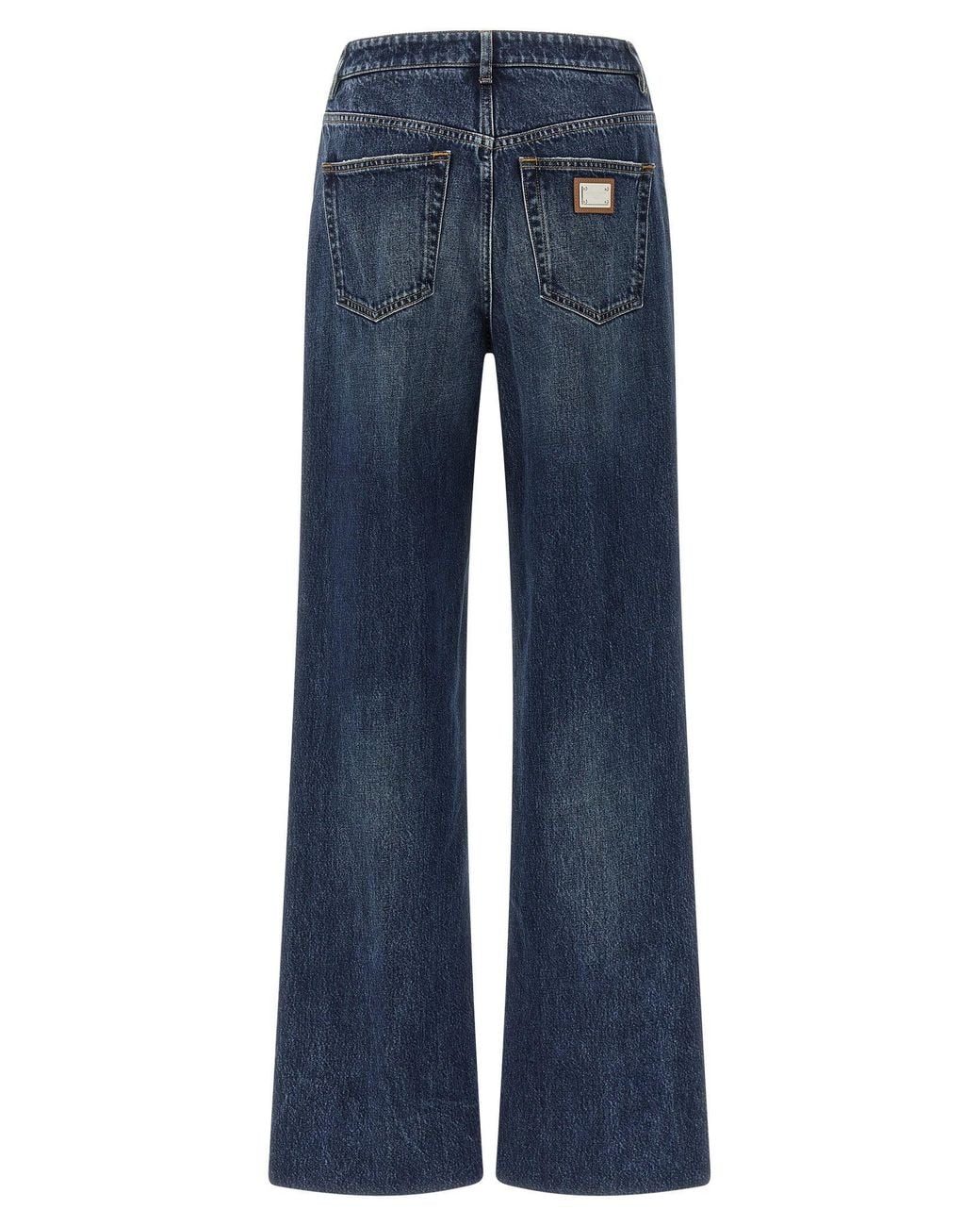 Dolce & Gabbana Blue Dolce & Gabbana Logo-Plaque High-Waisted Wide-Leg Jeans