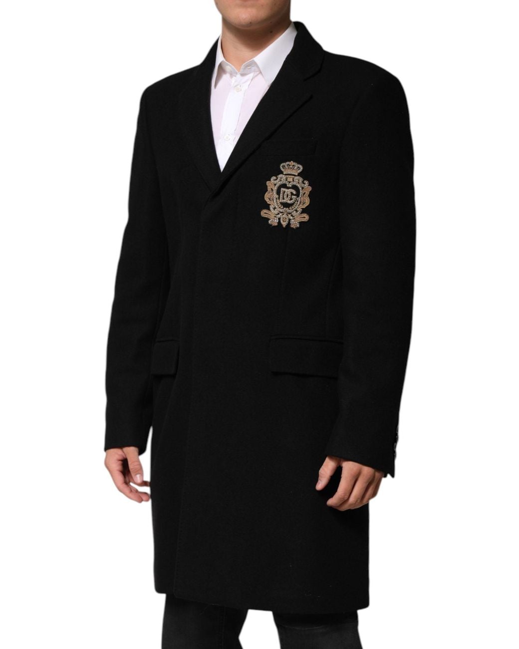 Dolce & Gabbana Black Heraldic Patch Single Breasted Blazer Jacket Nylon Virgin Wool Clothing for men