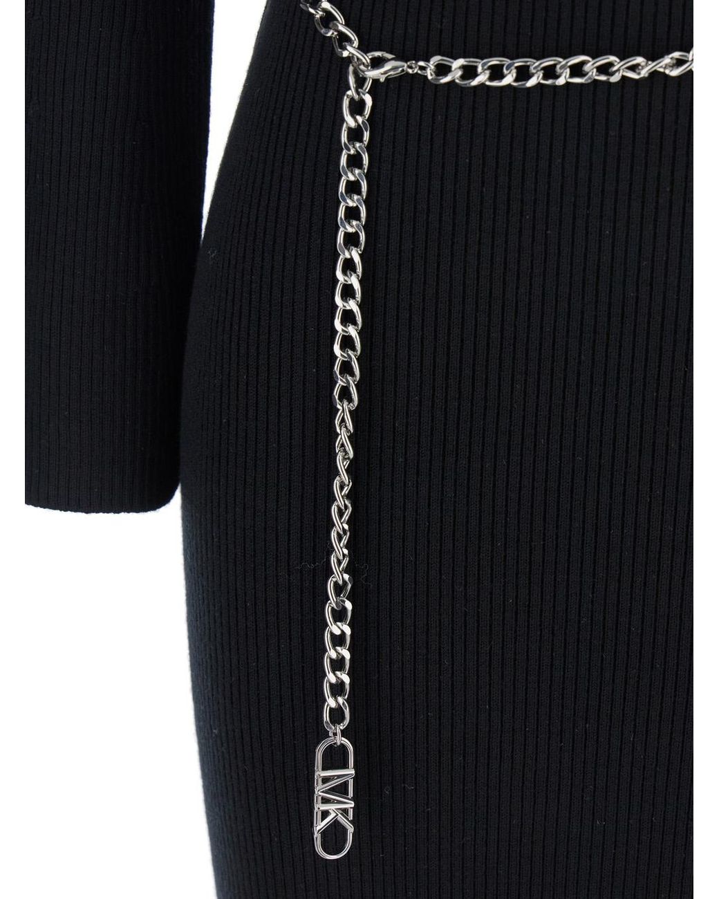 MICHAEL Michael Kors Black Dress With Chain Belt And Logo Plaque