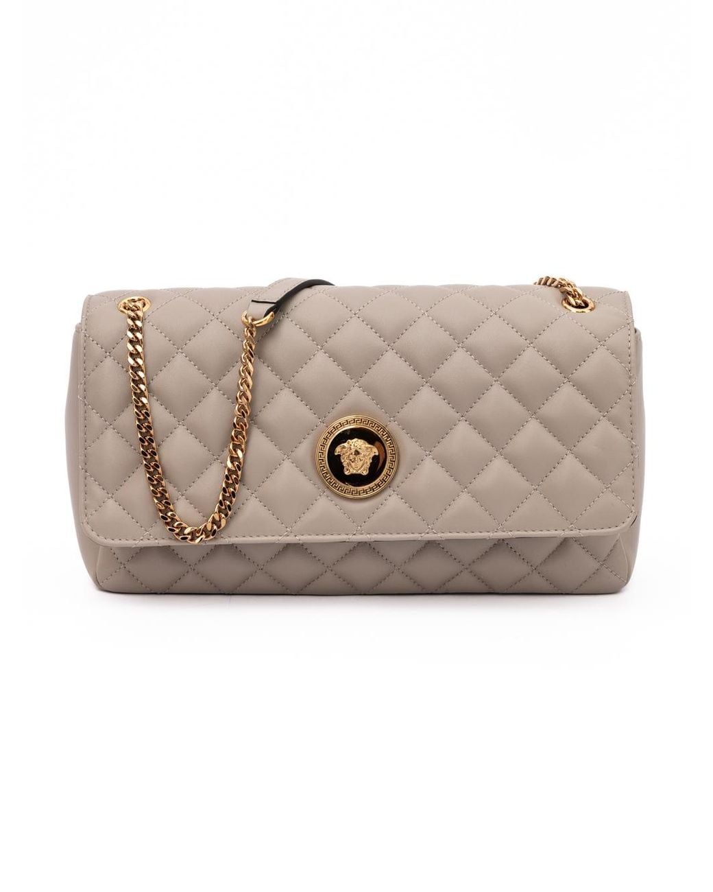 Versace Natural Taupe Quilted Leather Shoulder Strap Bag