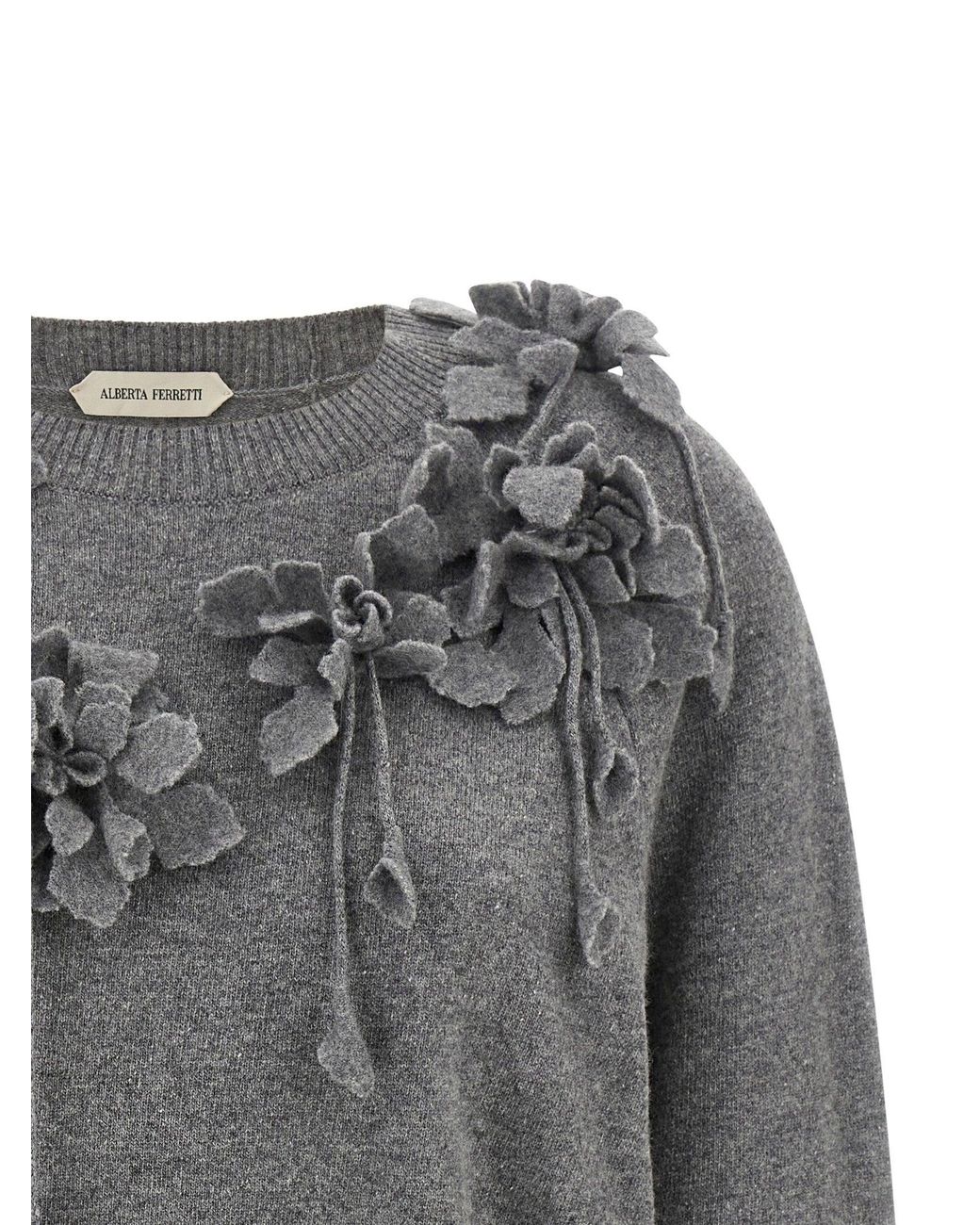 Alberta Ferretti Gray 3D Embroidered Floral Sweater